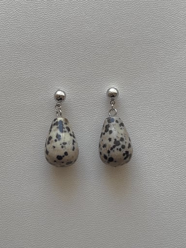 Spotted Stone Earrings Brass Tiger Eye Water Drop Vintage Drop Earring