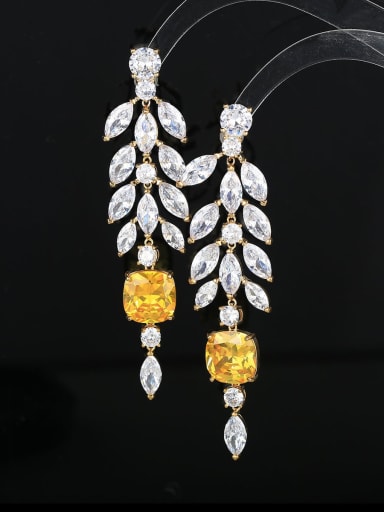 yellow Brass Cubic Zirconia Tassel Luxury Drop Earring