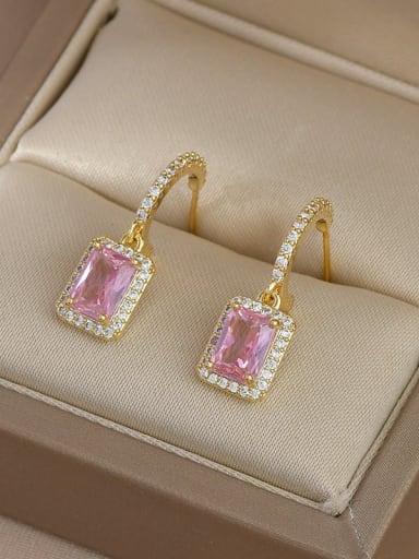 Gold ED65510 Brass Cubic Zirconia Pink Geometric Dainty Drop Earring