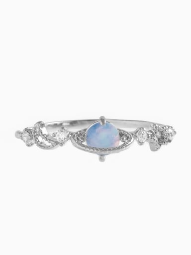 White K Brass Opal Planet Cute Band Ring