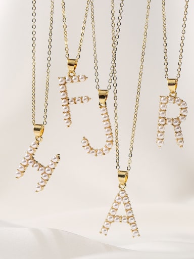 Brass Imitation Pearl Letter Hip Hop Necklace