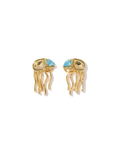 Brass Cubic Zirconia Animal Jellyfish Vintage Stud Earring