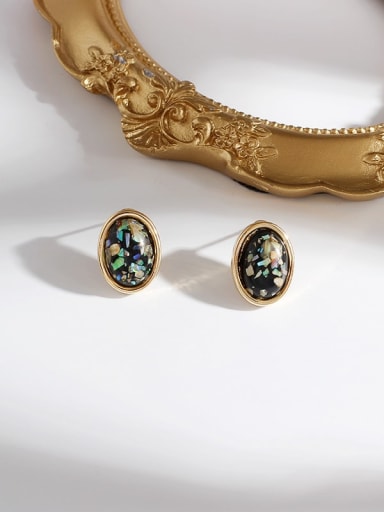 14K true gold black Copper Resin Geometric Vintage Stud Trend Korean Fashion Earring