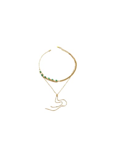 Brass Freshwater Pearl Green Tassel Vintage Necklace