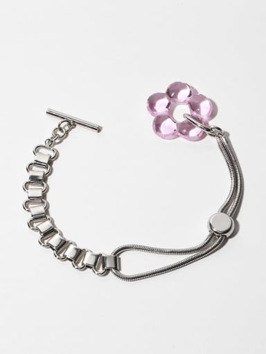 Pink flowers (adjustable) Brass Hollow Heart Vintage Link Bracelet