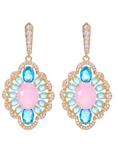 Pink Jade Brass Cubic Zirconia Geometric Luxury Drop Earring