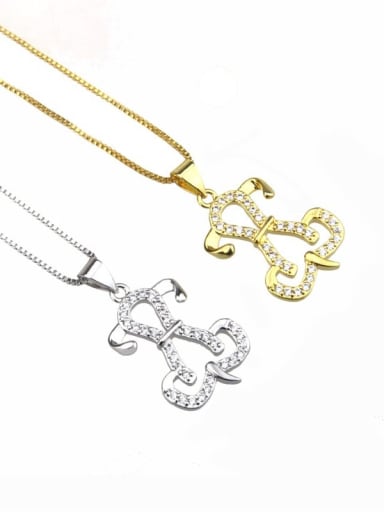 Brass Cubic Zirconia Dog Dainty Necklace