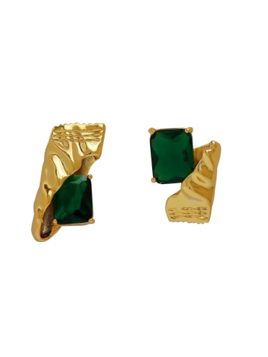 Brass Glass Stone Geometric Vintage Stud Earring