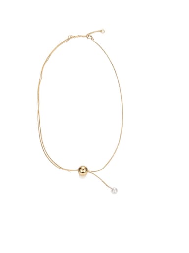 Brass Round ball long adjustable glass bead Minimalist Lariat Necklace