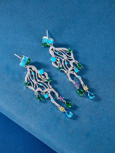 Brass Cubic Zirconia Multi Color Flower Luxury Cluster Earring