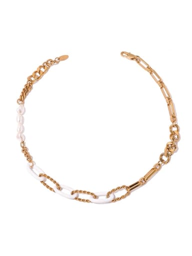 Brass Imitation Pearl Enamel Geometric Vintage Necklace