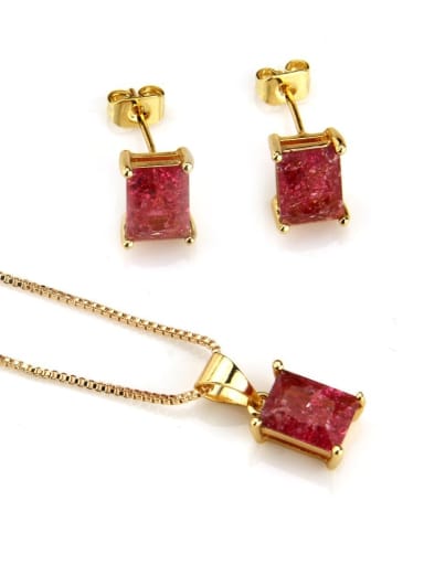 Brass Rectangle  Cubic Zirconia Earring and Necklace Set