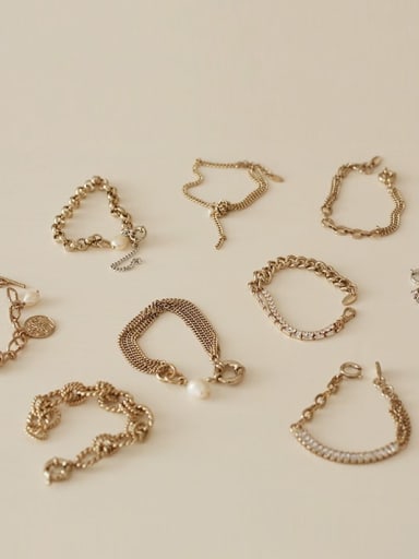 Brass Imitation Pearl Hollow Geometric Chain Vintage Link Bracelet