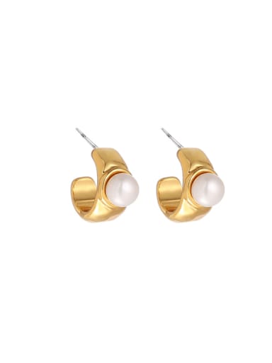 Earrings (sold in pairs) Brass Imitation Pearl Geometric Hip Hop Stud Earring