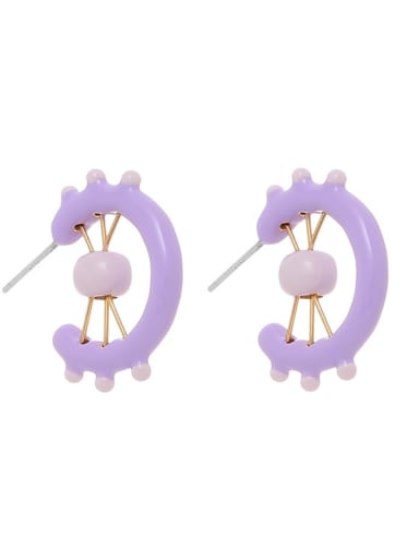 Purple style Brass Enamel Geometric Cute Stud Earring