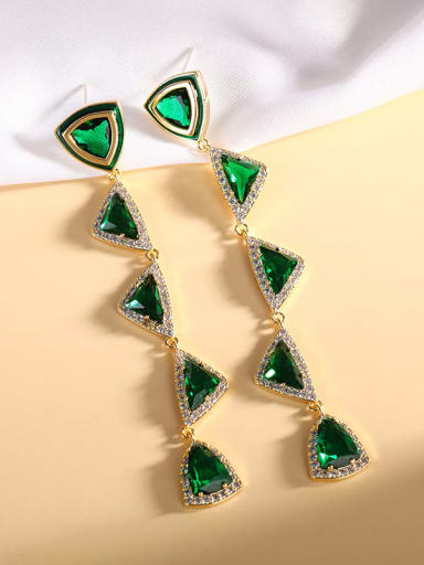 green Brass Cubic Zirconia Triangle Luxury Drop Earring