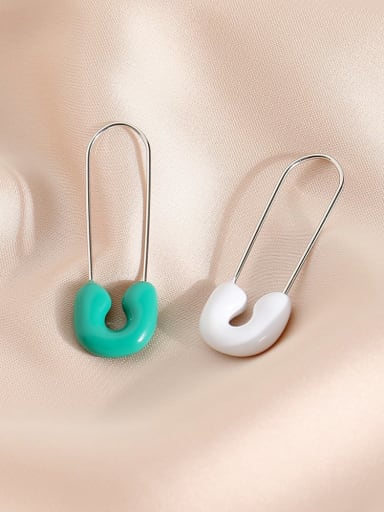 White K [green white] eh13165 Brass Enamel Geometric Minimalist Huggie Earring