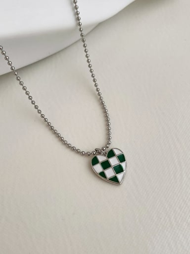 M259 love checkered Necklace 925 Sterling Silver Resin Green Geometric Vintage Stud Earring