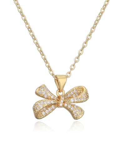 Brass Cubic Zirconia Bowknot Minimalist Necklace