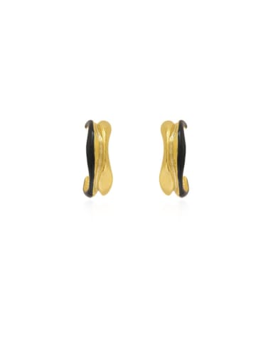 14k Gold Black Brass Enamel Geometric Vintage Stud Trend Korean Fashion Earring