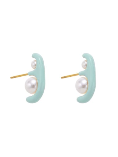 2 pearl designs Brass Enamel Geometric Cute Stud Earring