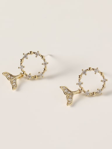 Brass Cubic Zirconia Fish Minimalist Stud Trend Korean Fashion Earring