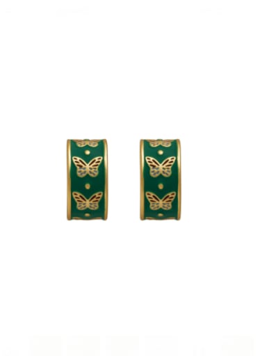 14K Gold+green Brass Enamel Butterfly Vintage Stud Earring