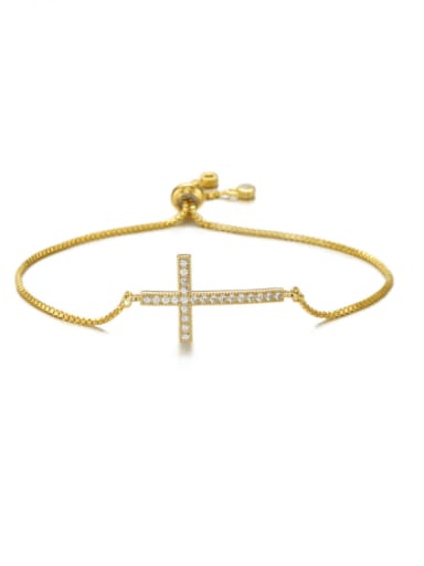 gold Brass Cubic Zirconia Cross Vintage Adjustable Bracelet