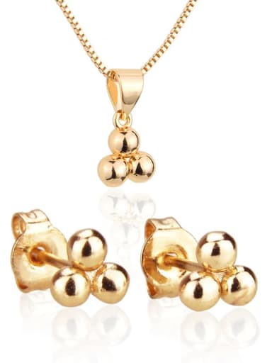 Brass Cubic Zirconia Minimalist Round Ball  Earring and Necklace Set