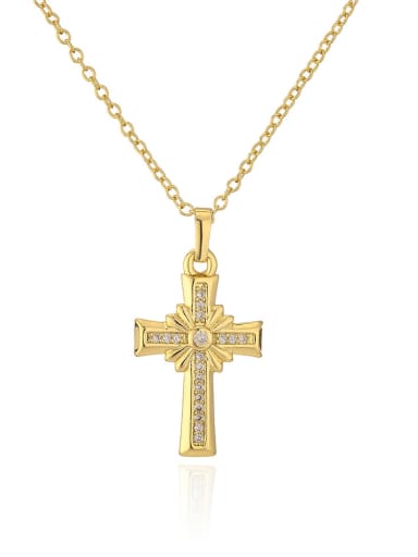 21955 Brass Cubic Zirconia Cross Vintage Regligious Necklace