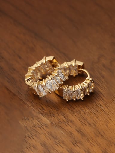 43619 Brass Cubic Zirconia Geometric Minimalist Huggie Earring