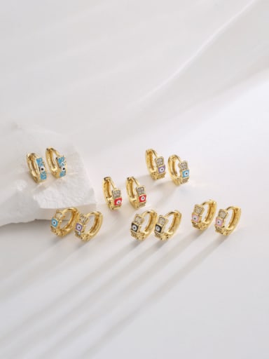 Brass Cubic Zirconia Enamel Geometric Bohemia Huggie Earring