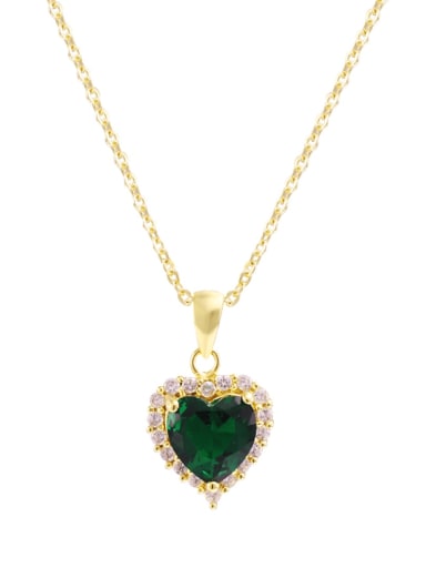 green Brass Cubic Zirconia Heart Minimalist Necklace