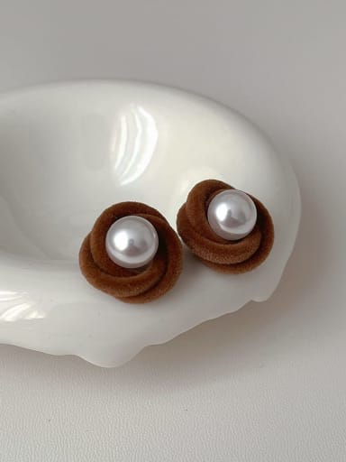 Khaki Fried Dough Twists Pearl Earrings Alloy Flower Minimalist Stud Earring