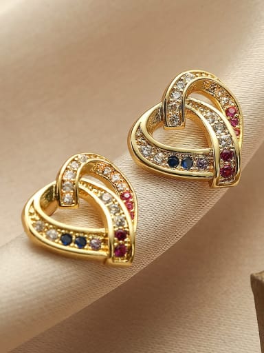43784 Brass Cubic Zirconia Heart Dainty Stud Earring