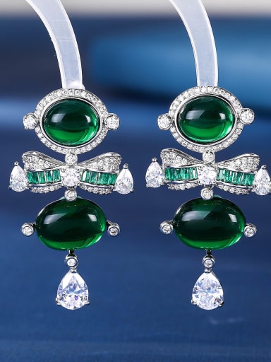 green Brass Cubic Zirconia Irregular Luxury Drop Earring