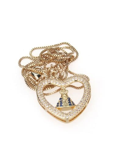 Brass Cubic Zirconia Heart Vintage Regligious Necklace