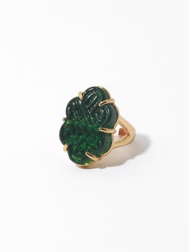 Brass Geometric Vintage Glass Flower Band Ring