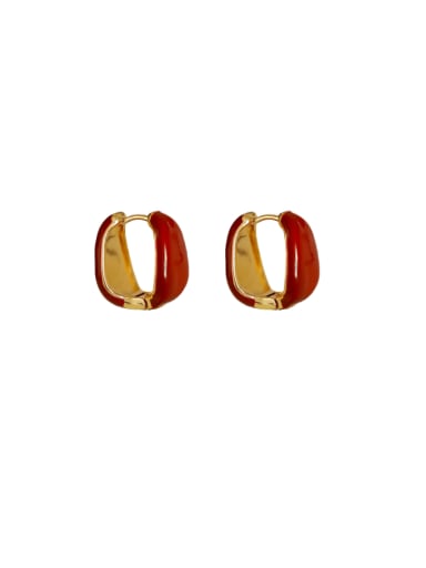 18K gin red Brass Enamel Geometric Minimalist Huggie Earring