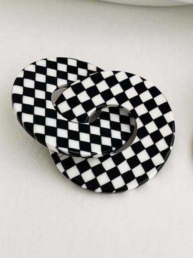 Black and white lattice Cellulose Acetate Geometric Vintage Leopard Plaid Stud Earring