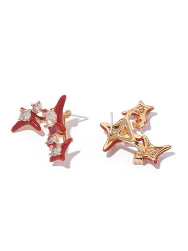 Brass Cubic Zirconia Enamel Star Vintage Stud Earring