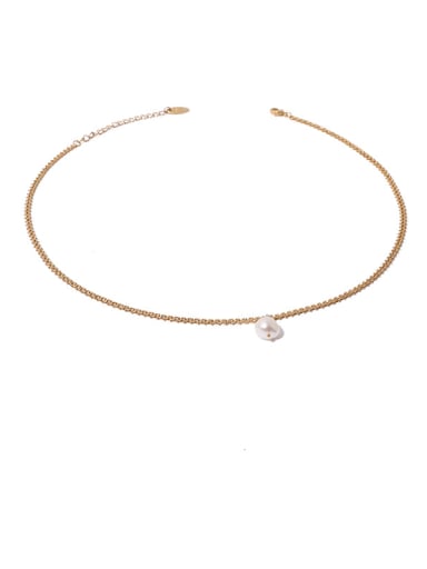 Brass Freshwater Pearl Geometric Minimalist Chain Necklace