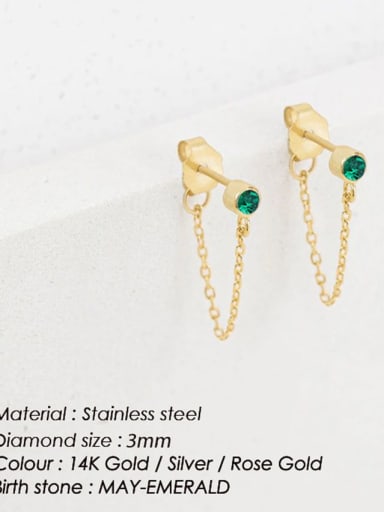 May Green Stainless steel Cubic Zirconia Tassel Dainty Stud Earring