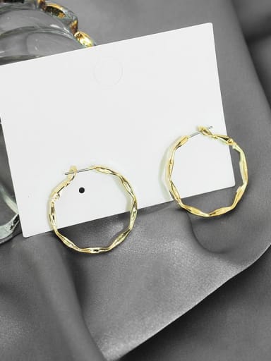 14K  gold Copper Hollow Round Minimalist Hoop Trend Korean Fashion Earring