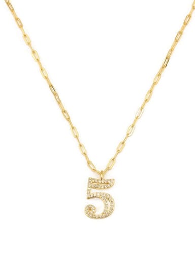Brass Cubic Zirconia Number Dainty Pendant Necklace