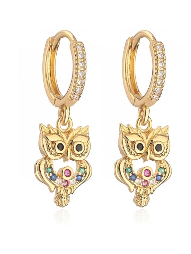 custom Brass Cubic Zirconia Owl Hip Hop Huggie Earring