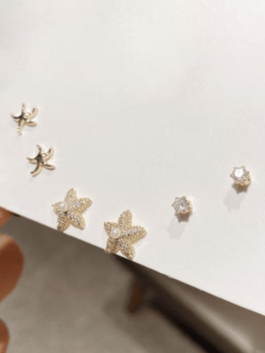 Brass Cubic Zirconia  Trend Sea Star Set Stud Earring