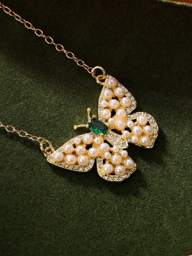 22922 Brass Cubic Zirconia Butterfly Vintage Necklace