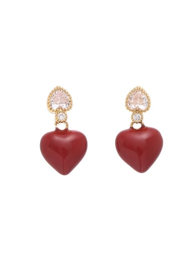 Brass Minimalist   Enamel Heart  Earring and Necklace Set