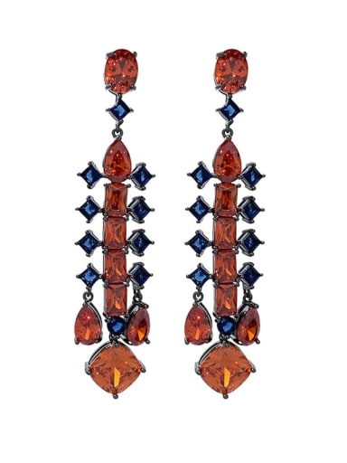 orange Brass Cubic Zirconia Geometric Luxury Drop Earring